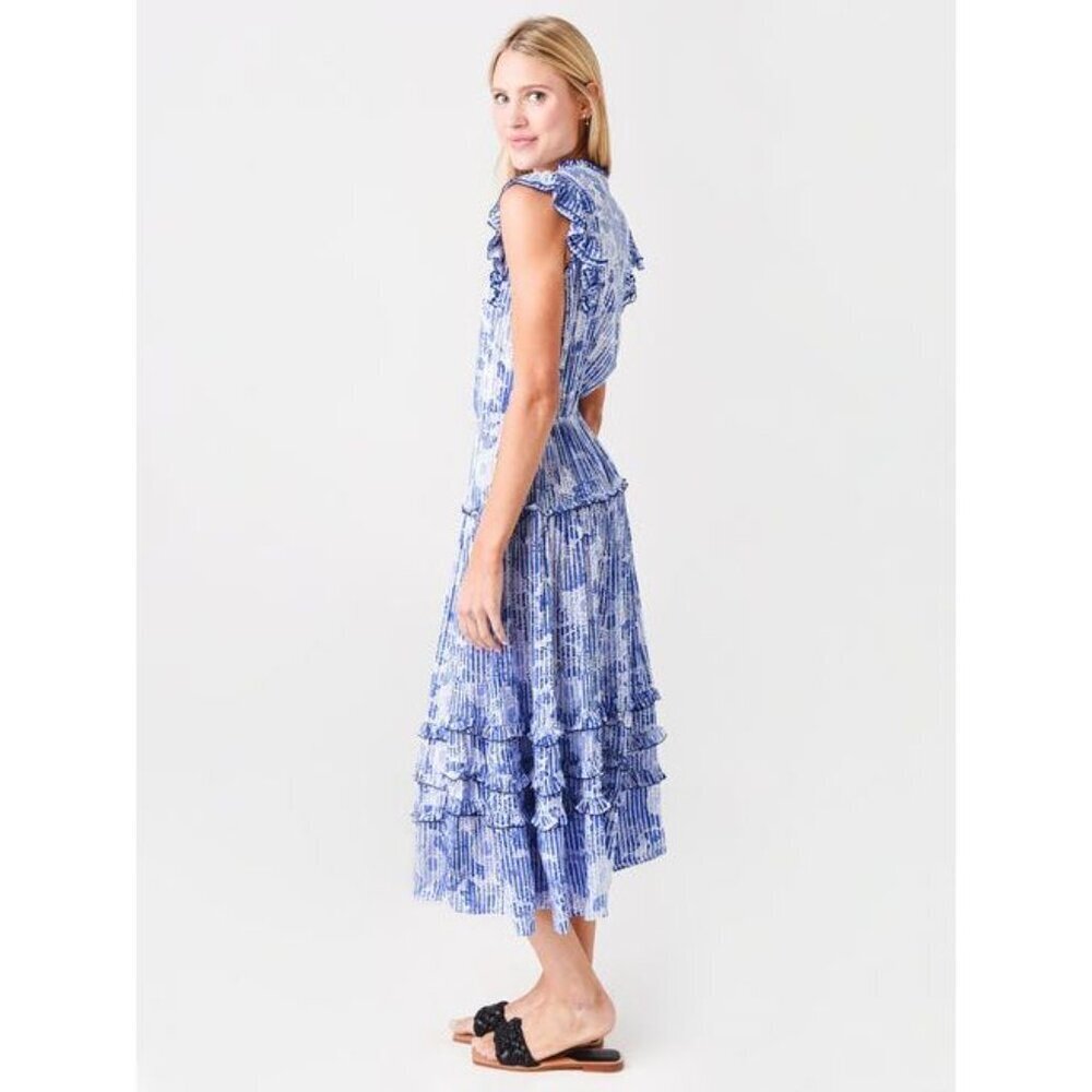 Poupette St Barth Blue Paulina Floral Midi Dress $318 - Picture 3 of 14